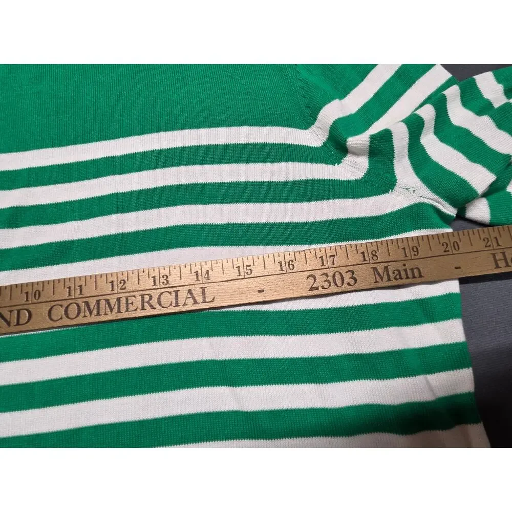 Belle by Kim Gravel Sweater Women’s M Green White Blue Stripes Knit Lightweight